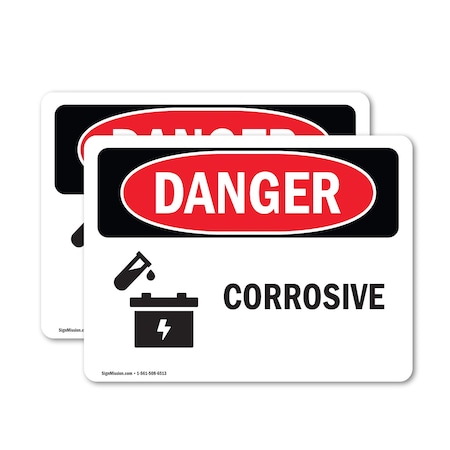 Signmission Corrosive Danger Sign, Vinyl Decal, 10in W x 7in L, 2PK OS-2PACK-DS-D-710-L-2003